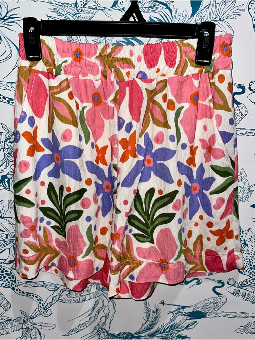 Women’s Floral Printed Elastic Waist Shorts - Pink Multi